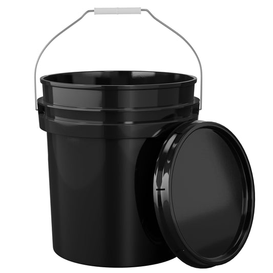 EconoHome 5-Gallon Black Bucket Pail Container with Lid | Metal Handles with Plastic Grip | Easy Stack and Store | Heavy-Duty, Approx 90 MIL, Extra Durable | Food Grade | BPA Free - 1 Pack