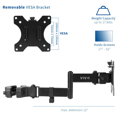 VIVO Black Pole Mount Monitor Arm for 17 to 32 in Screen, MOUNT-POLE01A