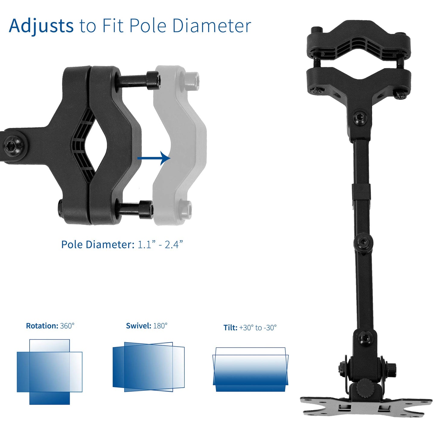 VIVO Black Pole Mount Monitor Arm for 17 to 32 in Screen, MOUNT-POLE01A