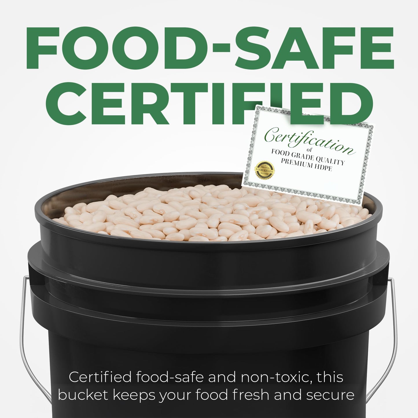 EconoHome 5-Gallon Black Bucket Pail Container with Lid | Metal Handles with Plastic Grip | Easy Stack and Store | Heavy-Duty, Approx 90 MIL, Extra Durable | Food Grade | BPA Free - 1 Pack