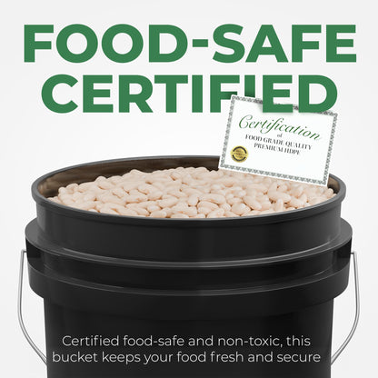 EconoHome 5-Gallon Black Bucket Pail Container with Lid | Metal Handles with Plastic Grip | Easy Stack and Store | Heavy-Duty, Approx 90 MIL, Extra Durable | Food Grade | BPA Free - 1 Pack
