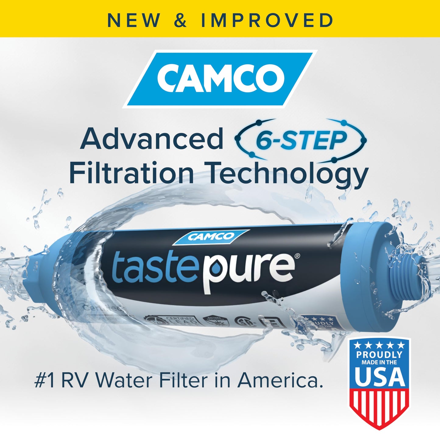 Camco Tastepure RV Water Filter - GAC & KDF Filtration - Made in the USA