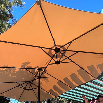 large umbrella for patio with lights 15' Triple Apex Solar Umbrella Merlot