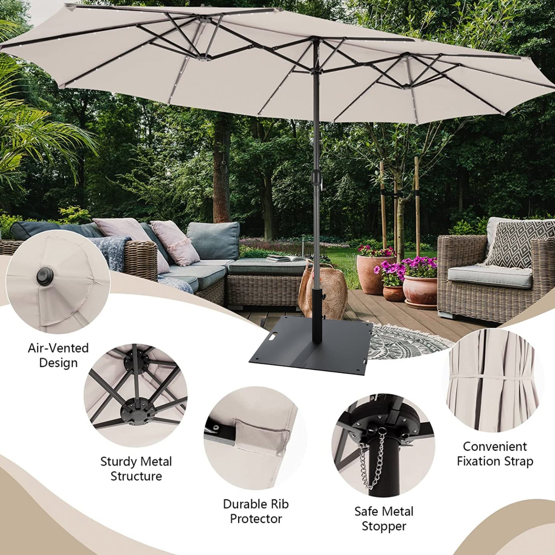 atleisure solar patio umbrellas 15' Triple Apex Solar Umbrella – Backyard Banger